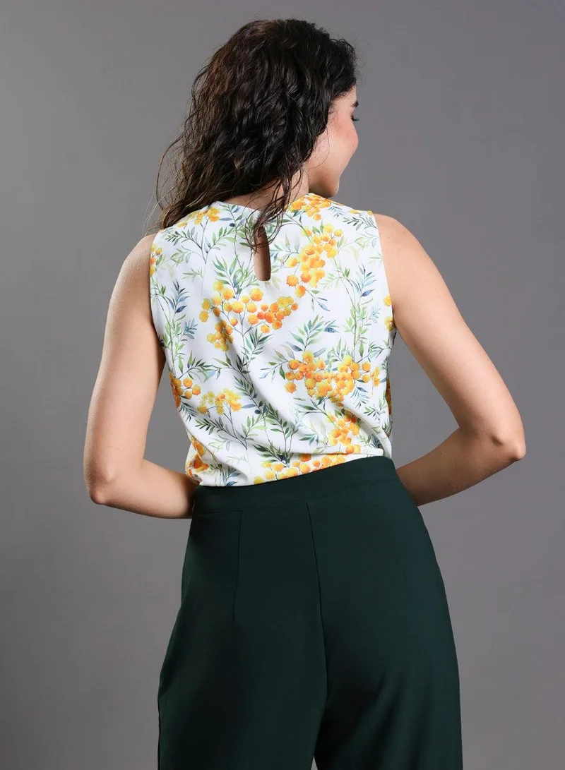 Zigzag  Sleeveless Yellow Floral Printed Top for Women | Best Price UAE